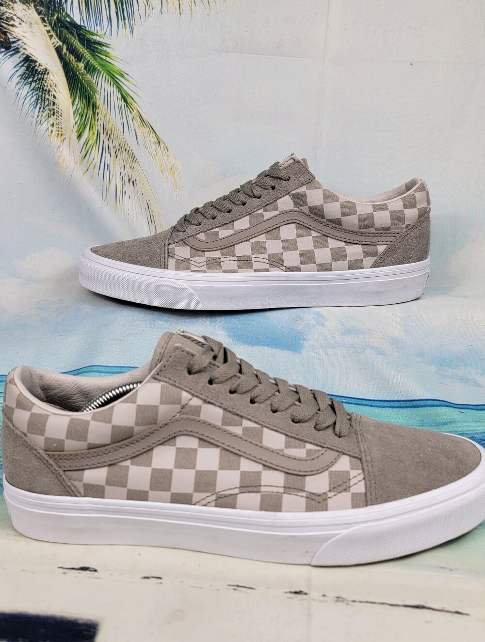 Vans Men’s Old Skool Checkerboard Moon Rock Beige Mens 9.5 Womens 11